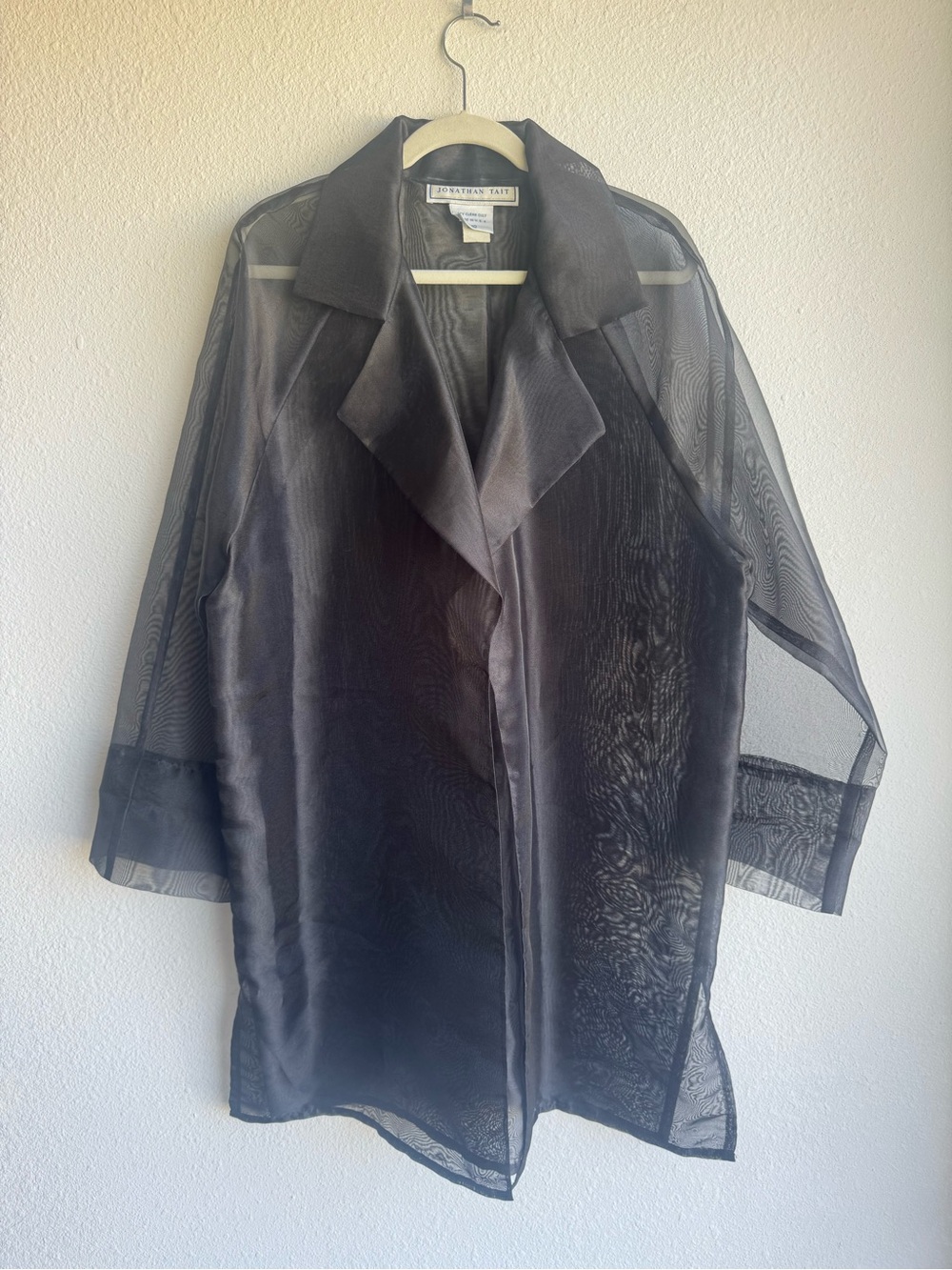 Vintage 80s Jonathan Tait Black Sheer Longline Coat Jacket size 10